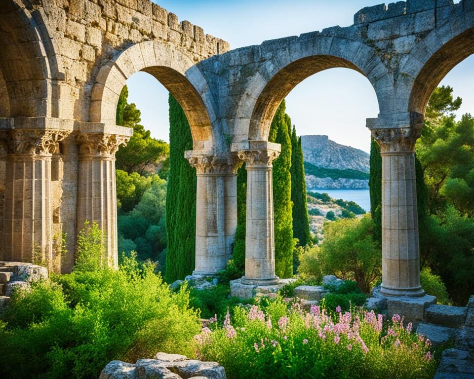 De romantische ruïnes van het Griekse Rhodos