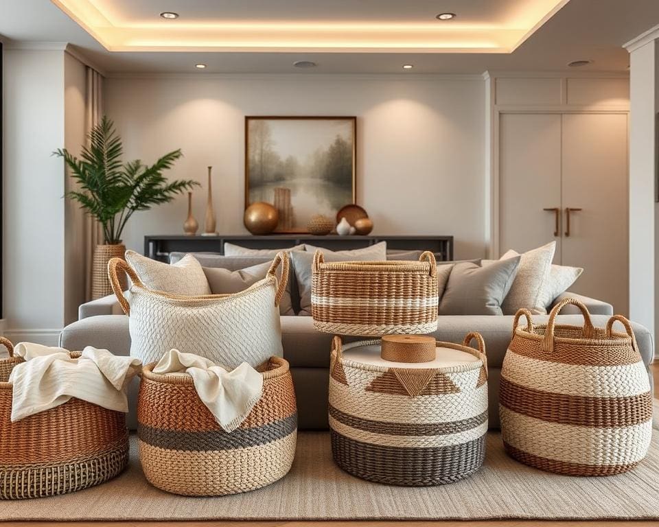 luxe opslagmanden voor een nette woonkamer