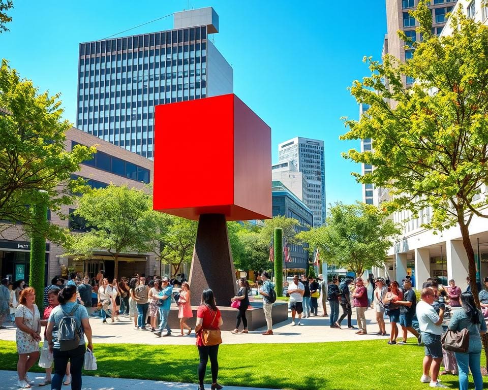 Isamu Noguchi - Red Cube in publieke kunst