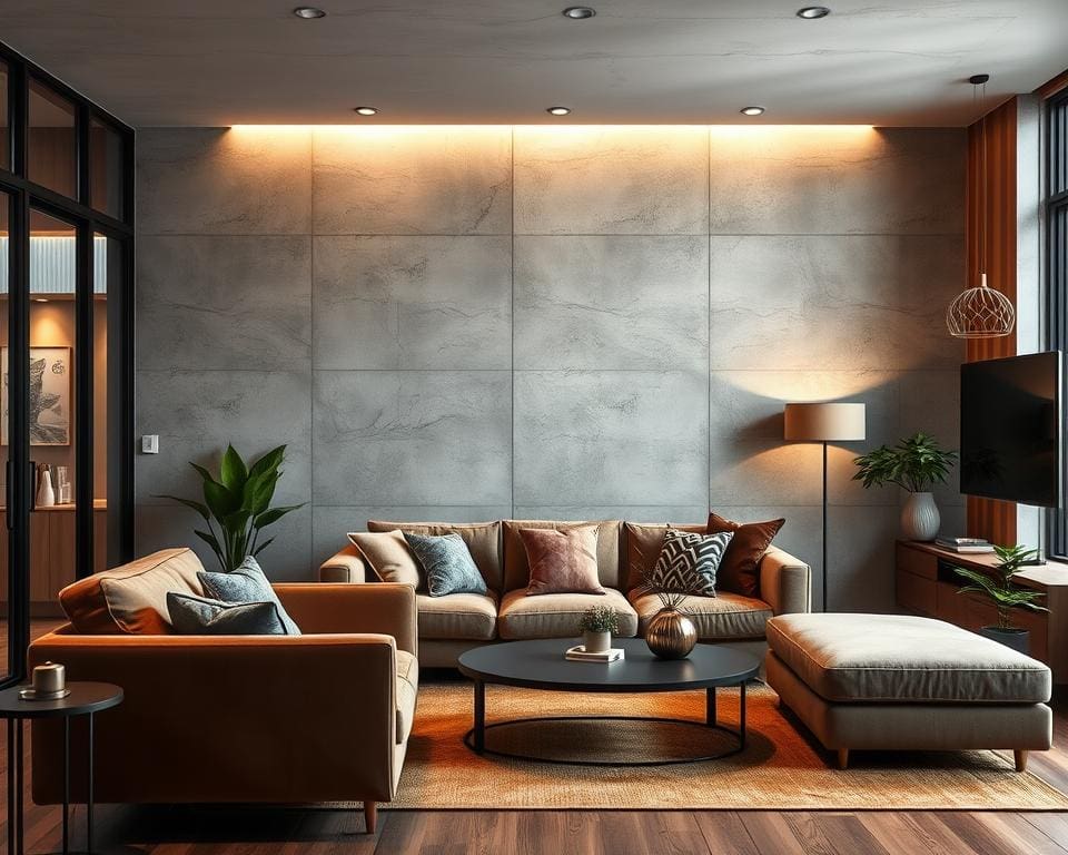 Hoe combineer je betonlook met warme accenten?