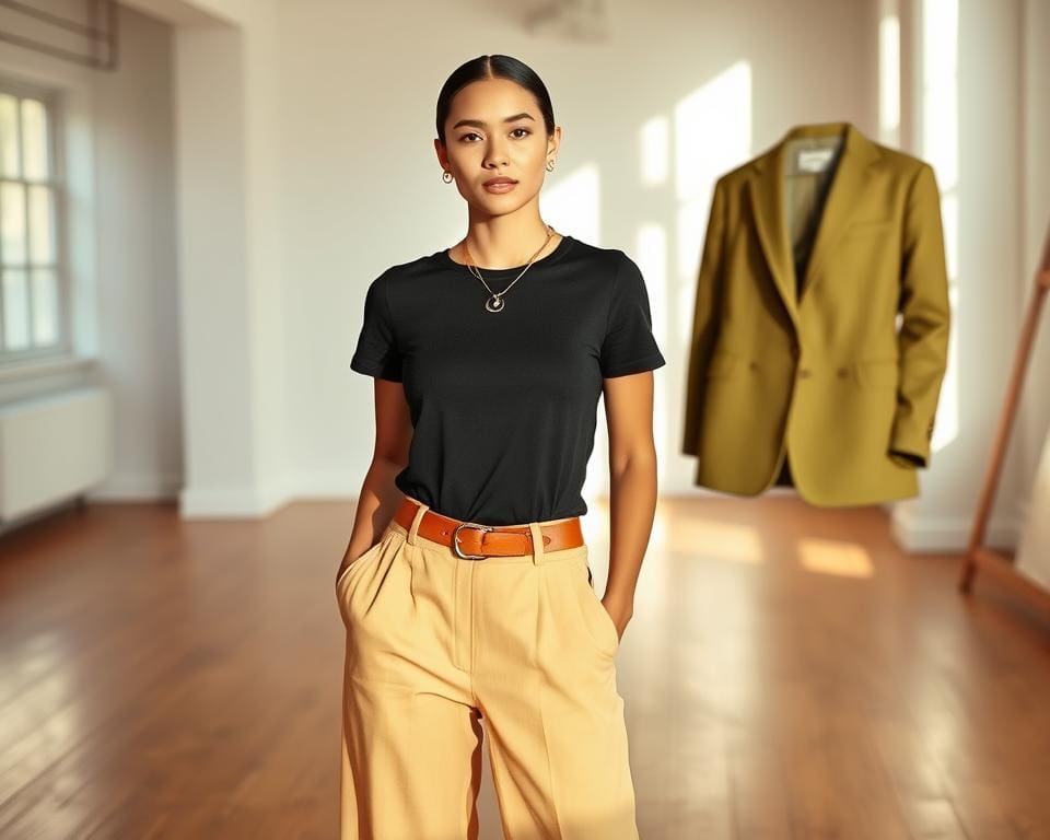 chique outfit inspiratie met een basic T-shirt