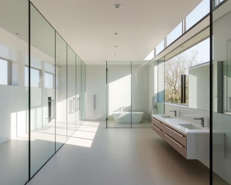 Glaswanden die de badkamer ruimtelijk maken