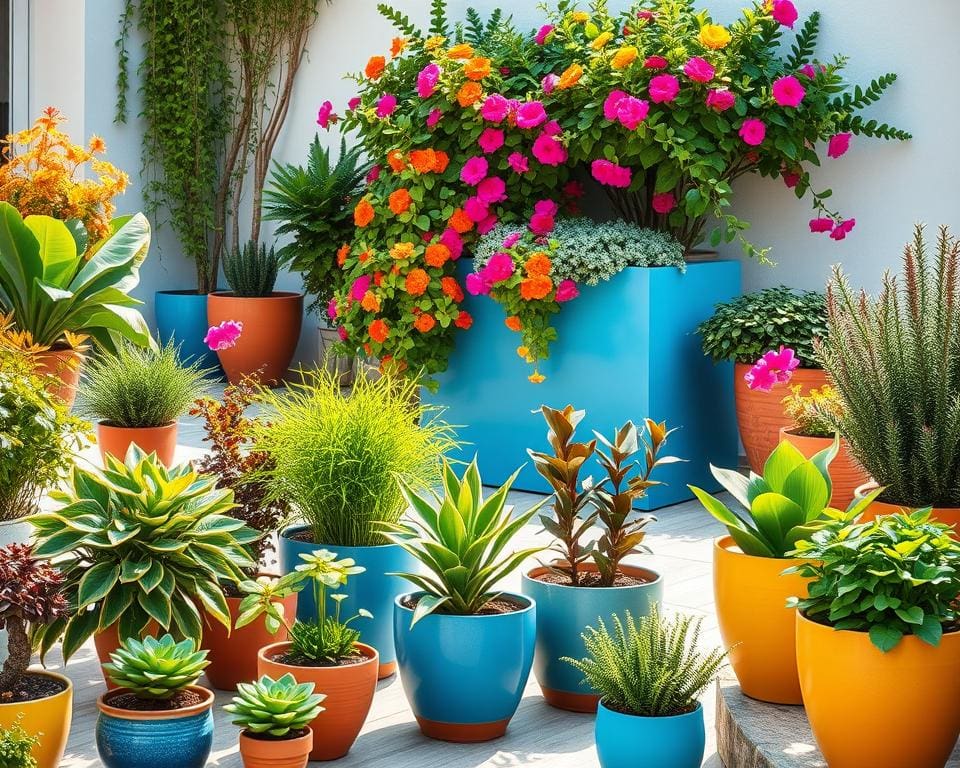 Hoe gebruik je kleur in potten en plantenbakken?