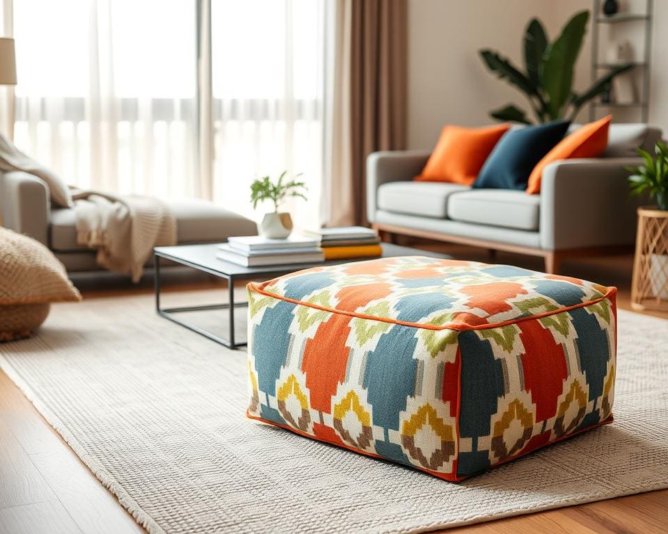 Wat maakt een poef multifunctioneel in de woonkamer?